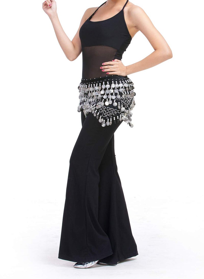 Aivtalk Women Belly Dance Wrap Gypsy Skirts with Coins Sequins Hip Scarf Black & Silver - Image 2